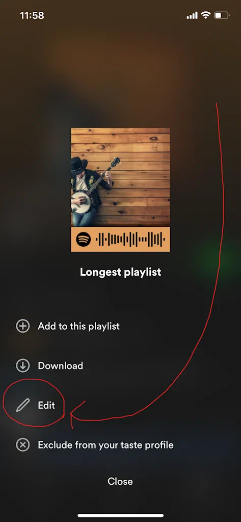 Spotify playlist menu page